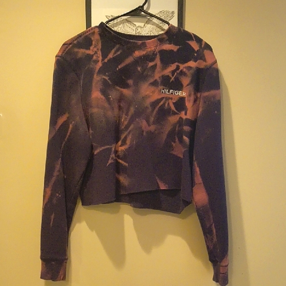 Tommy Hilfiger Black Orange Tie Dye Graphic Crop Hoodie